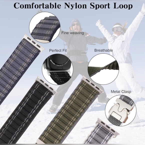 Apple Watch Nylon Sports Band Replacement Strap Gray Silver Fits Most Models NEW - Picture 4 of 14